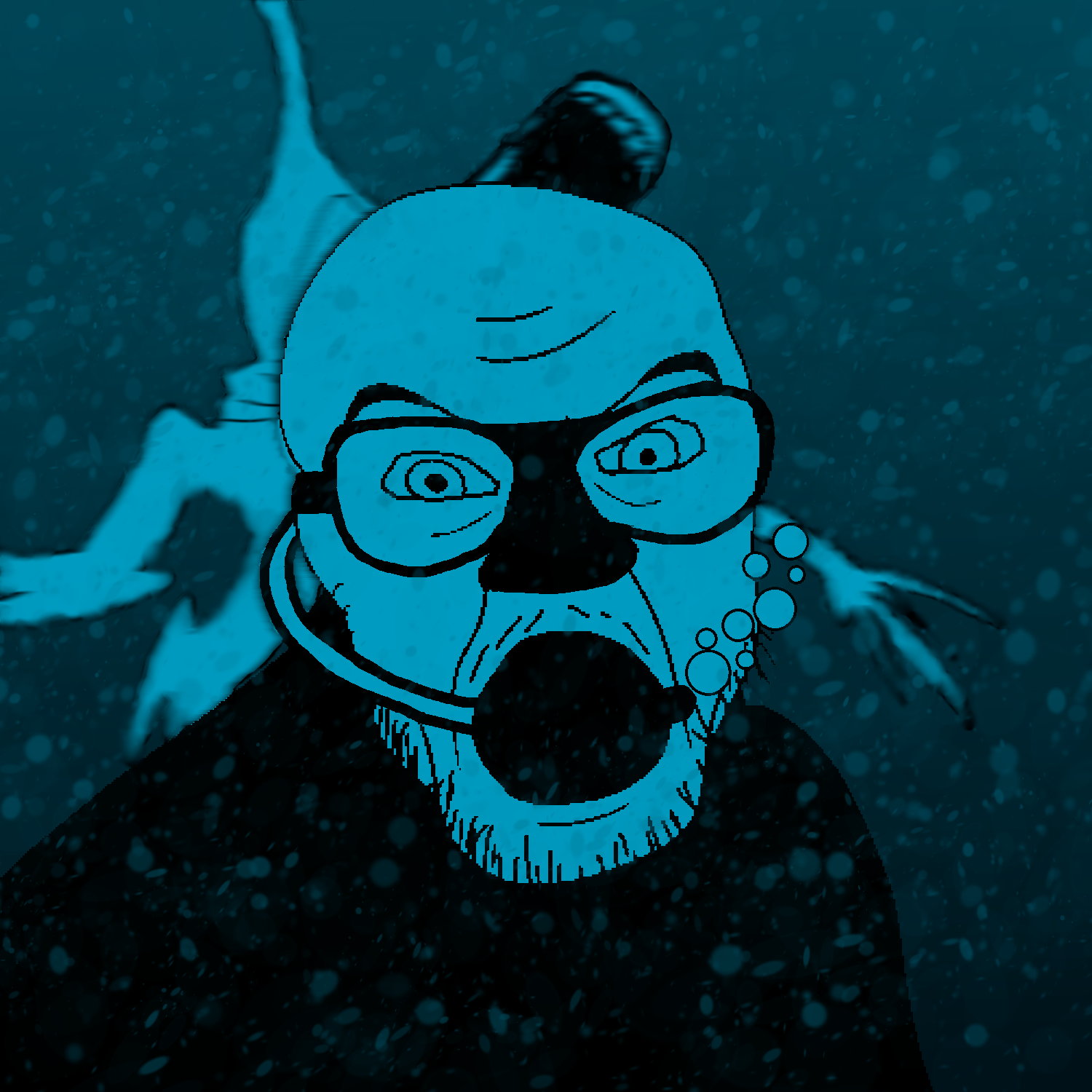 a24 slowburn soyjak, feraljak, fingerboy, angry, bald, blue skin, bubbles, drawn background, forehead lines, goggles