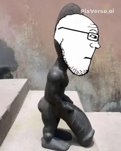 markiplier soyjak, ai slop, animated, bibisi statue, front view, side view, statue, video