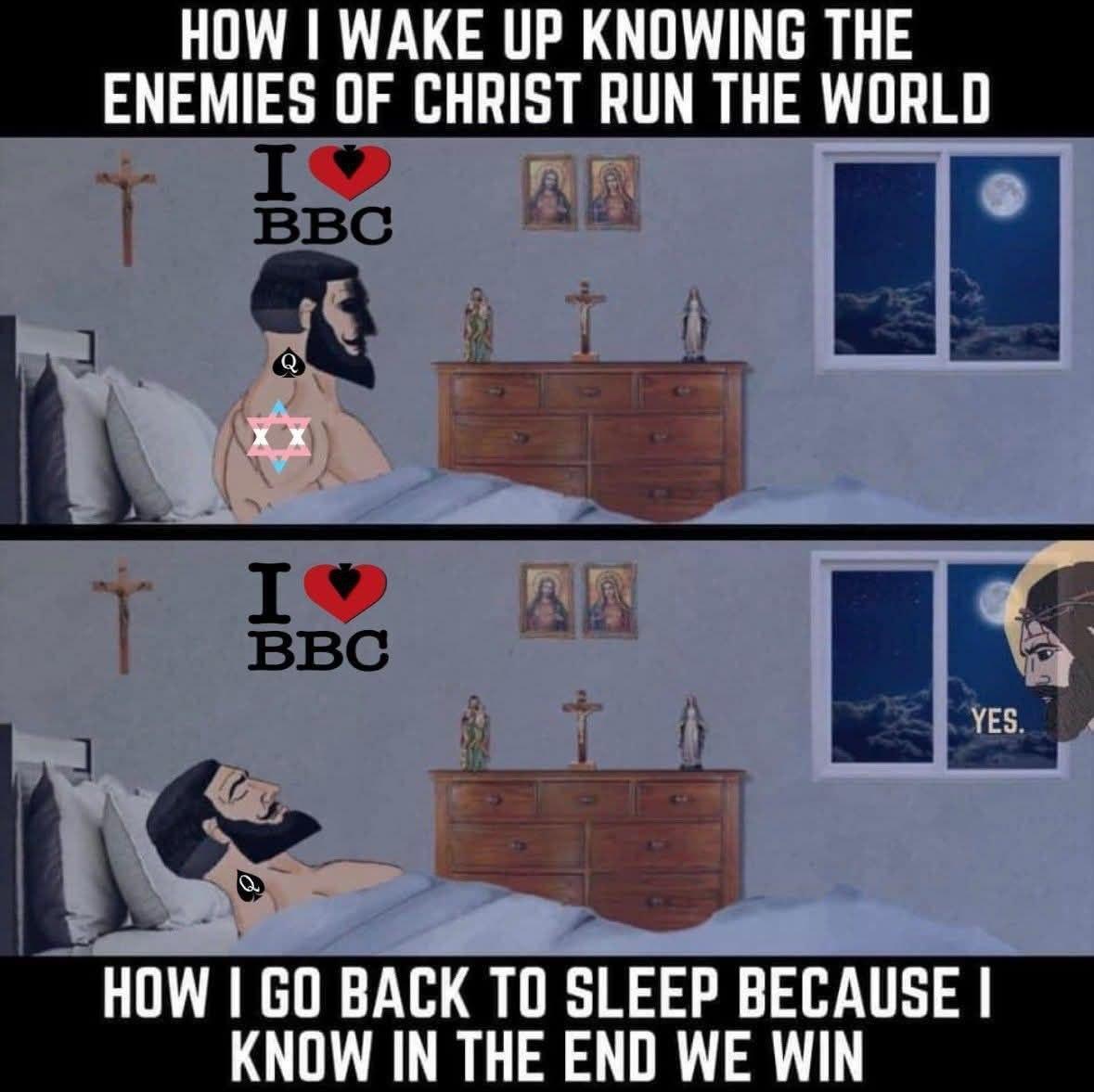 yes chad, background, based and christpilled, bed, christian cross, christianity, heart, jesus christ, meme, night