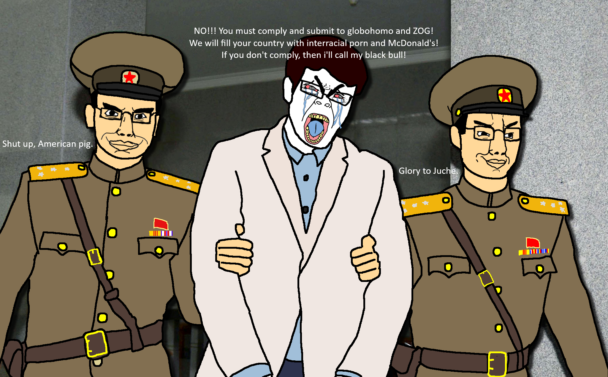 bernd, chudjak, cryboy soyjak, chudjak front, seethejak, 3soyjaks, asian, clothes, communism, crying