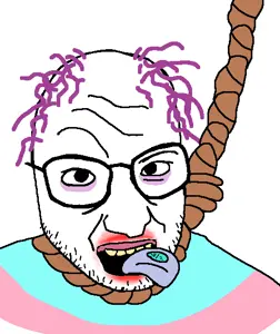 snopesjak, ack, balding, glasses, hanging, open mouth, pill, purple hair, rope, soyjak