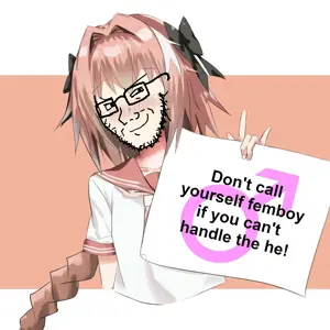 astolfo, soyak, soyak (smug), blush, bowtie, edit, fact, femboy, glasses, hair