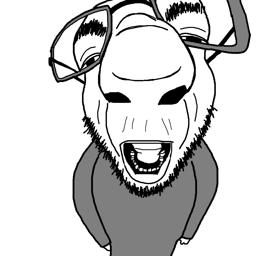 unknown, doorbell chud soy, 1soyjak, bald, big nose, clothes, distorted, eyebrows, front view, glasses