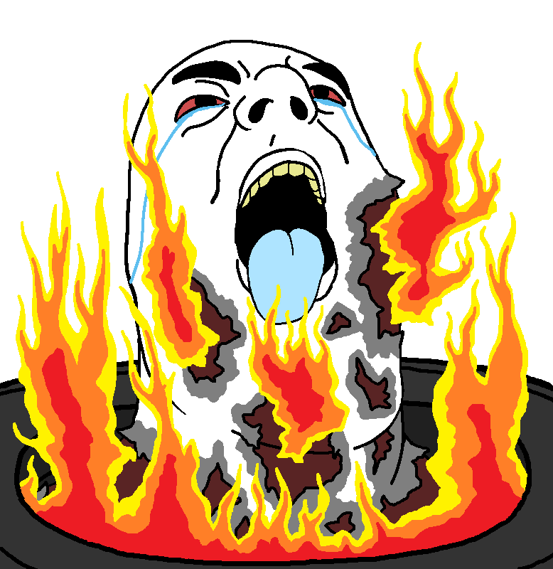 hydejak, bloodshot eyes, blue tongue, burn, burned alive, burning, crying, execution, eyebrows, fire