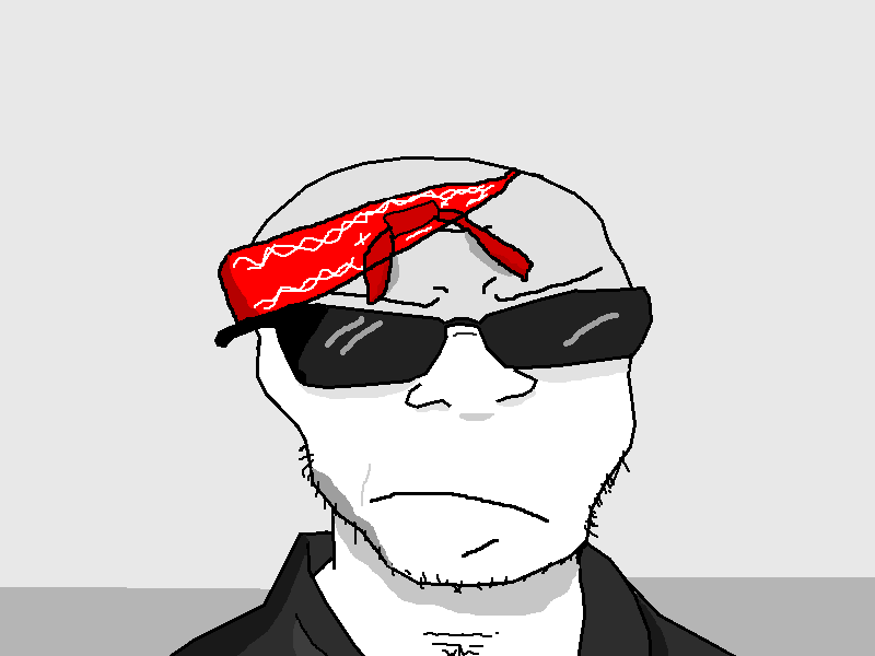 who let my bvll out, feraljak, annoyed, bandana, bloods (gang), collared shirt, dark grey shirt, fed up, gang, gangsta