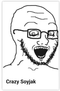 wojak, soyak, soyak (crazed), crazed, crazy soyjak, screenshot, soyjak, white background, wojakland