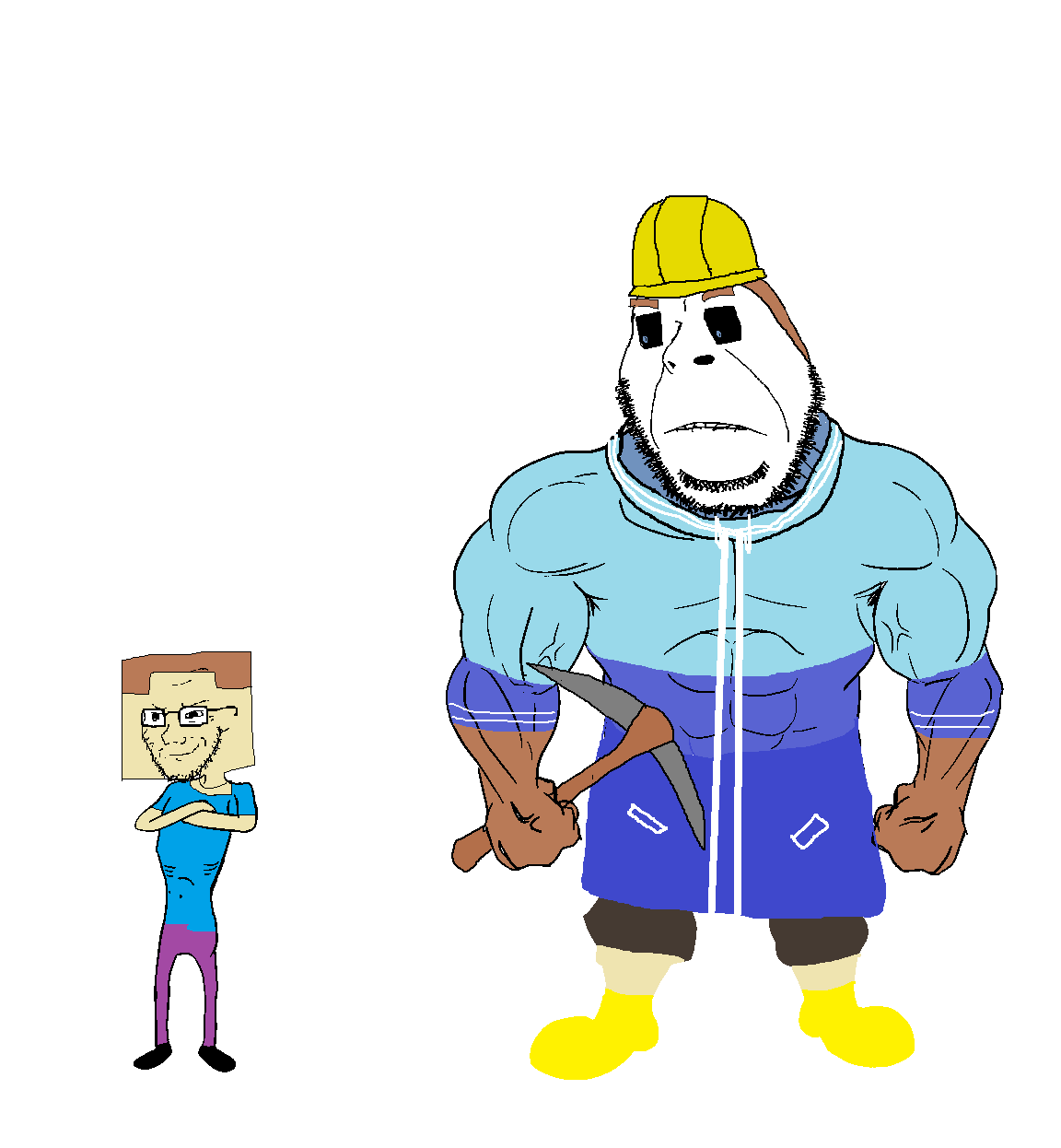 steve (minecraft), cobson, soyak, hornyson, iswearimgoingto, 2soyjaks, biting lip, black boots, blue shirt, brown pants