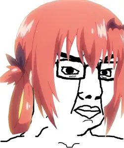 chudjak, angry, anime, glasses, hair, looking at you, red hair, soyjak, satania