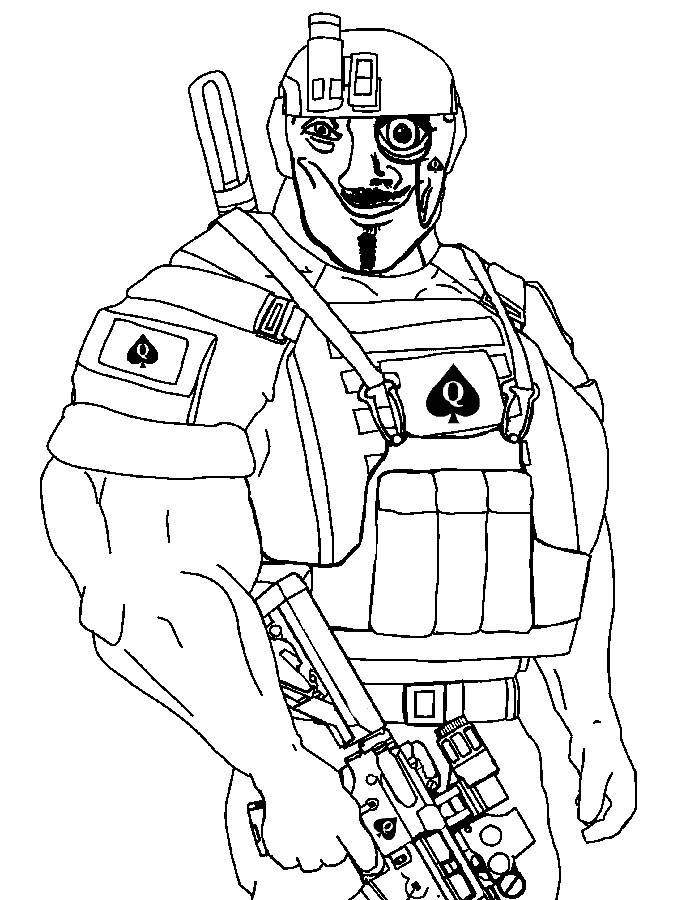 danny yn, mineral inspecteur, antenna, blacked, body armor, buff, clothes, goatee, gun, hat