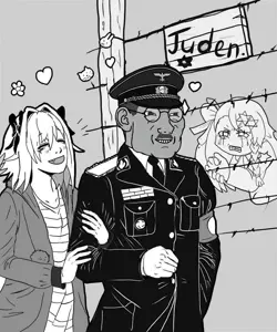 astolfo, gigachad, happy merchant, negev (girls' frontline), wojak, weirdpenis, concentration camp, crying, ear, femboy