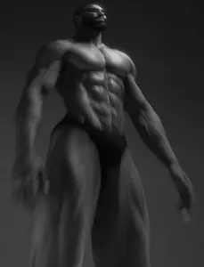 gigachad, buff, ernest khalimov, full body, gray skin, grin, muscles, nonchalant, posing, rare