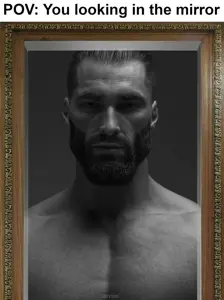 gigachad, buff, ernest khalimov, full body, gray skin, grin, muscles, nonchalant, posing, rare