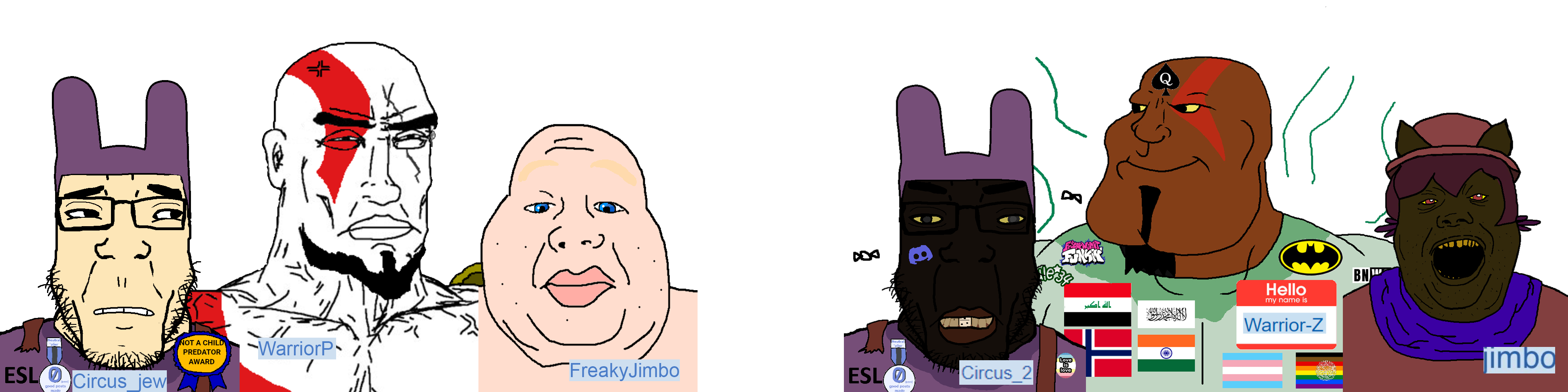 luntik x, kratos, alicia, chudjak, markiplier soyjak, aryan, a10 eyes, award, black skin, jimbaryan
