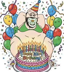 bernd, babyjak, 32, age regression, balloon, balloons, birthday, black beard, bra, cake