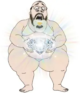 bernd, babyjak, age regression, blue eyes, gem, glasses, glowing, holding object, open mouth, pacifier