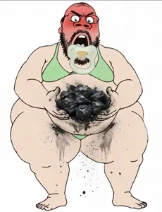gapejak, babyjak, mustached gapejak, babyjak, age regression, angry, black beard, bra, coal, fat