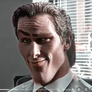 giga bateman, gigachad, patrick bateman, almost full body, background, buff, effects, emotion, ernest khalimov, hair