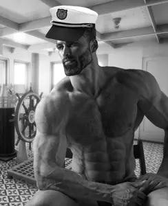 gigachad, almost full body, background, buff, effects, emotion, ernest khalimov, hair, handsome, looking at you