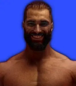 gigachad, almost full body, background, buff, effects, emotion, ernest khalimov, hair, handsome, looking at you
