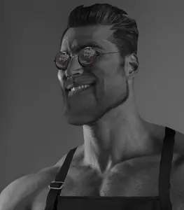 gigachad, almost full body, background, buff, effects, emotion, ernest khalimov, hair, handsome, looking at you