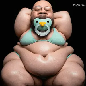 gapejak, babyjak, babyjak, age regression, animated, bald, beard, bikini, bile, black background