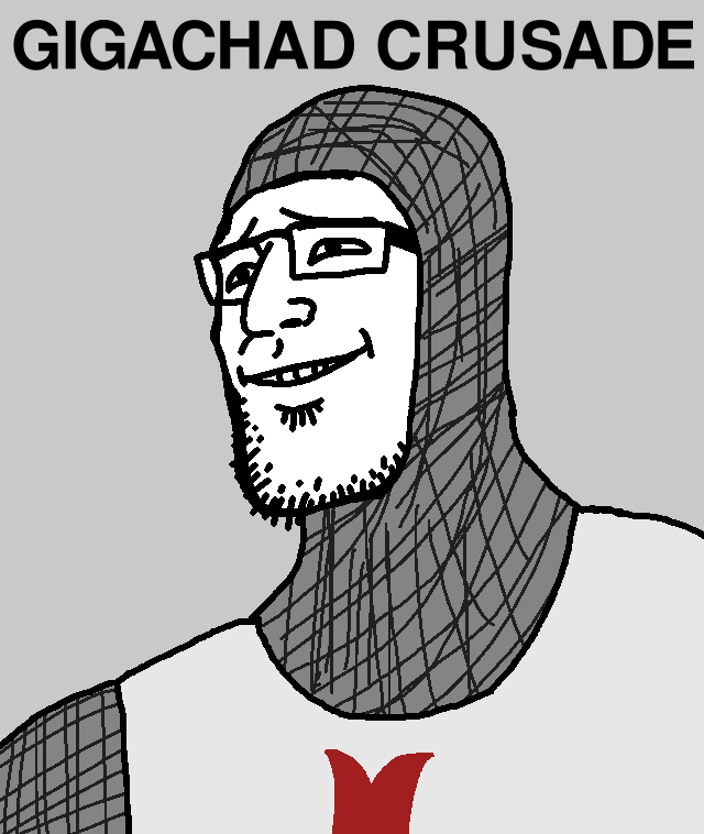gigson, 1soyjak, armor, buff, chainmail, crusade, crusader, glasses, gray background, half body