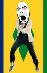 cobson, angry, animated, country, dance, flag, full body, gangnam style, glasses, open mouth