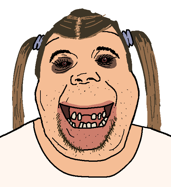 alicia, xoson, hunky twink sex machine, hunky twink sex machine, bad teeth, black sclera, brown eyes, brown hair, clothes, creepy face