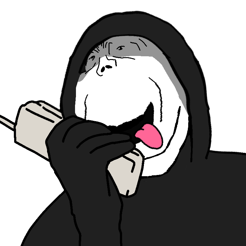 ghostface, impish soyak ears, zany, 1soyjak, half body, holding object, holding phone, killer, mask, open mouth