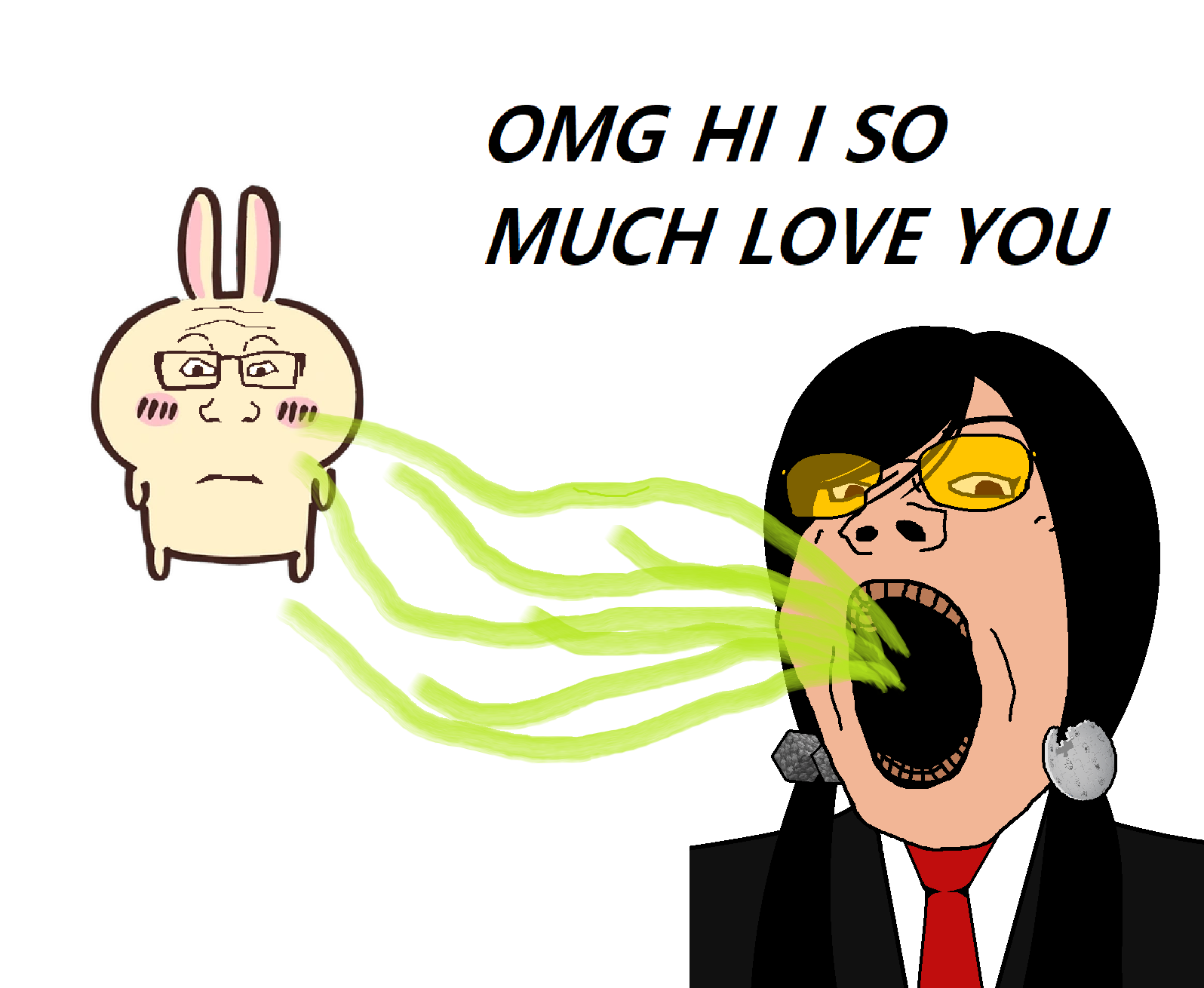 usagi, gapejak, markiplier soyjak, female gapejak, neutralplier, femjak, animal, black hair, bowtie, brown teeth
