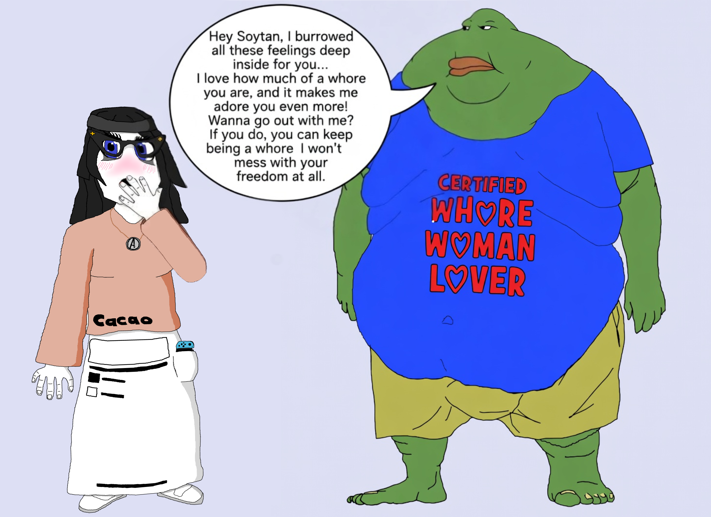 pepe, soytan, meximutt, morbidmutt, bald, black hair, blue background, blue eyes, blue shirt, blush