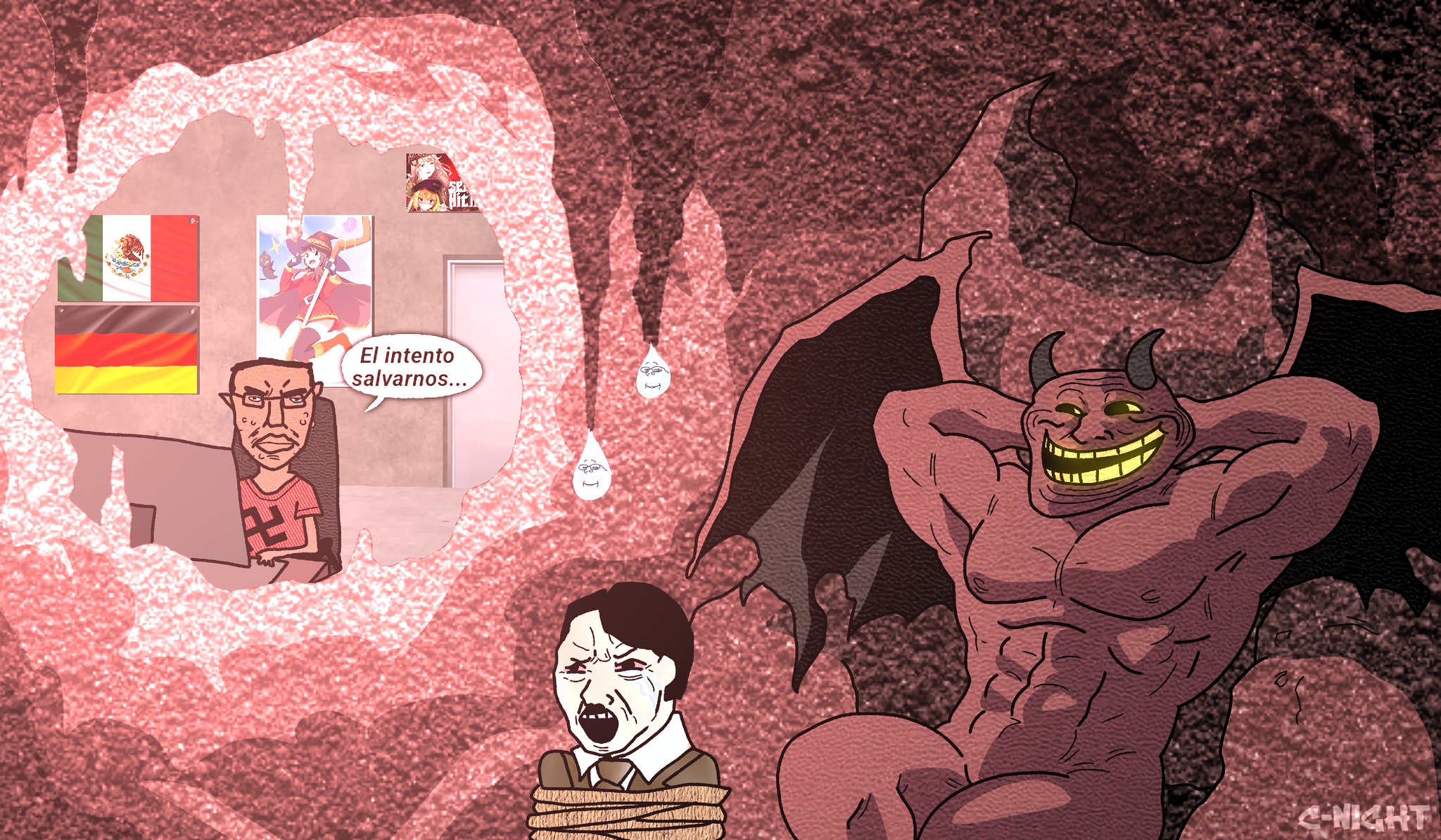 crying wojak, trollface, wojak, chudjak, gapejak, chudjak front, pol face, wholesome soyjak, adolf hitler, anime