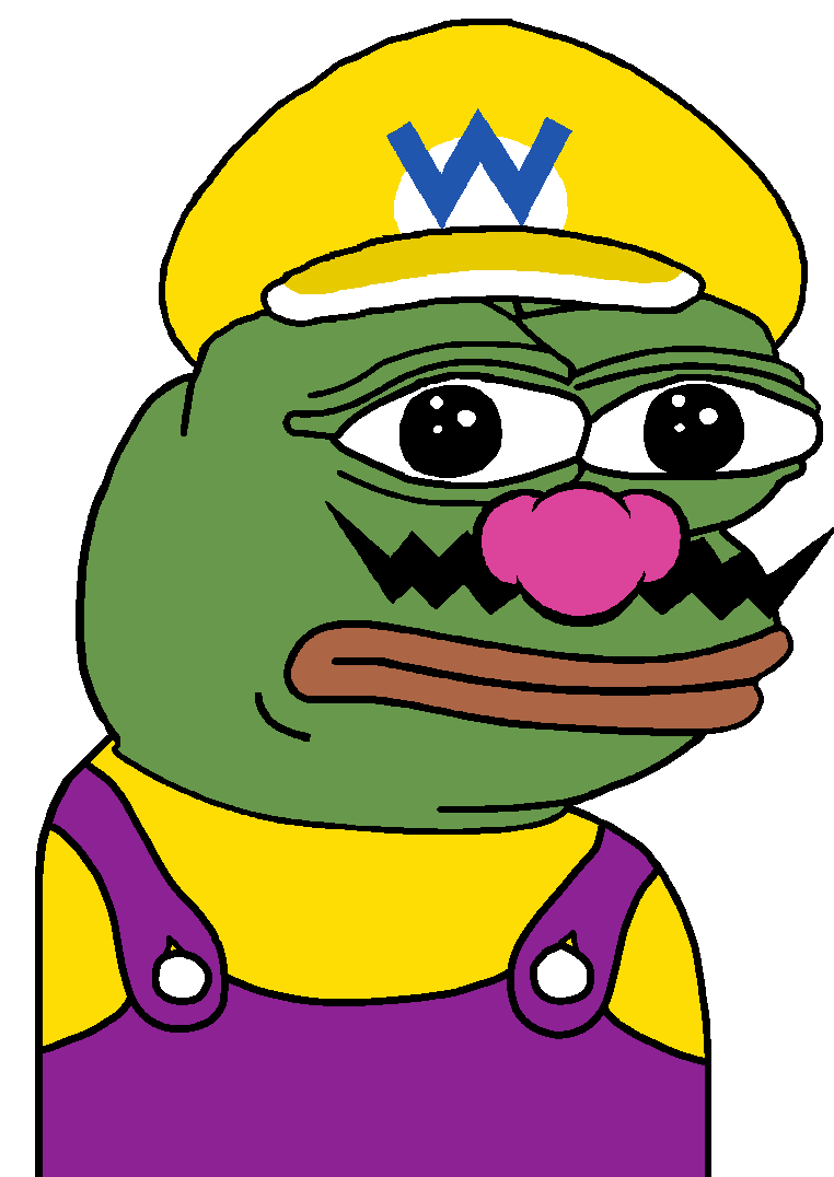 mario, pepe, wario, amphibian, animal, closed mouth, clothes, frog, green skin, hat