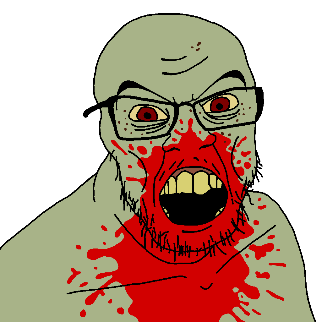 feraljak, angry, blood, blood on face, crazed, eyebrows, forehead lines, glasses, green skin, gums