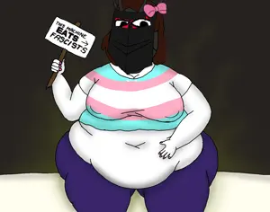 femocide, gapejak, fat, mask, obese, sign, thighs, tranny, transgender pride flag, finocide