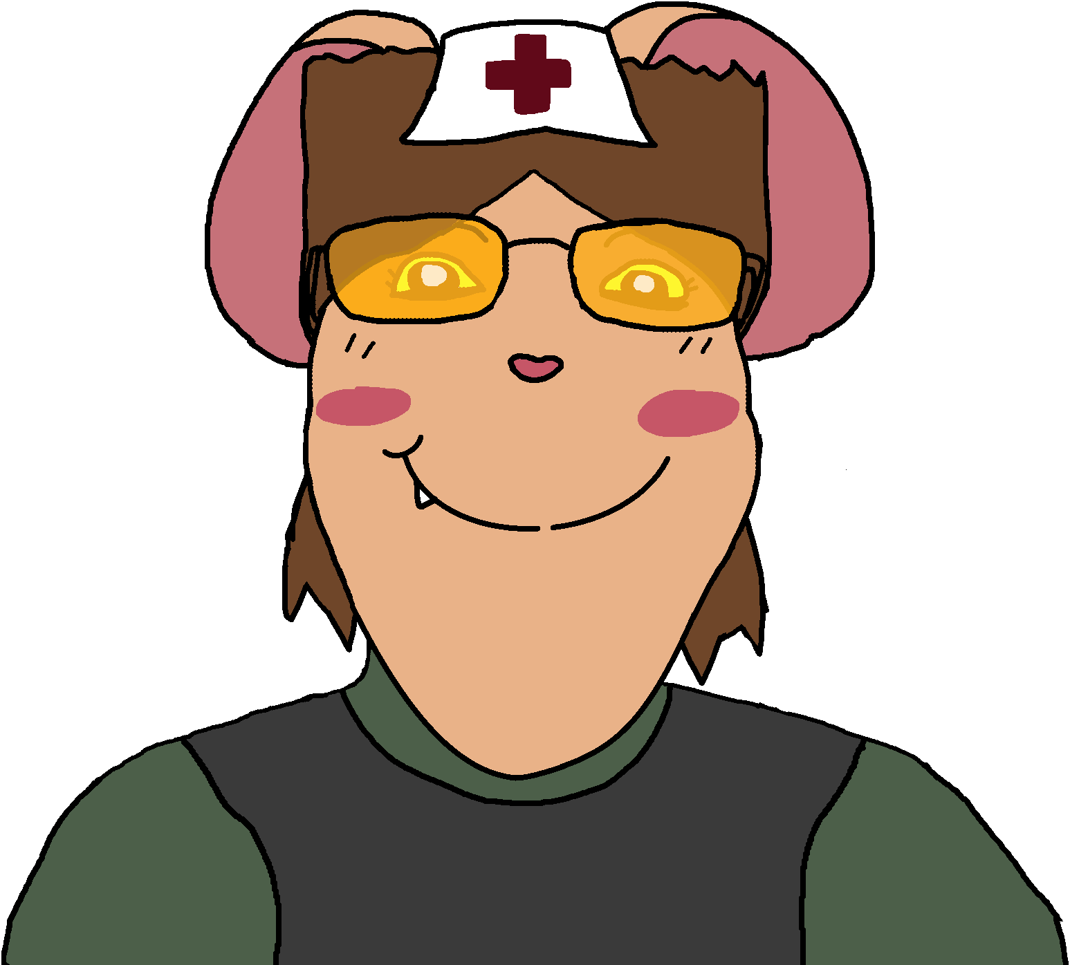 gapejak, female gapejak, femjak, anthro, black vest, brown hair, clothed, clothes, ear, face