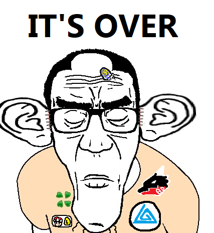 mario, el perro rabioso, el perro chud, its over, 4chan, arm, bad dragon, bushy eyebrows, closed eyes, closed mouth
