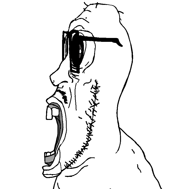 mentaljak, mentaljak side, sidejaks, 1soyjak, edit, forehead lines, glasses, large eyes, large mouth, lips