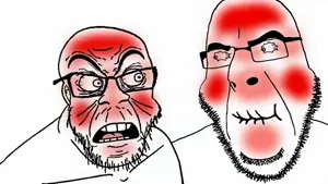 cobson, feraljak, don't laugh, 2soyjaks, animated, facial hair, glasses, laughing, red face, talking
