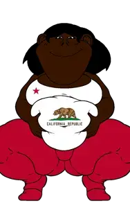 impish soyak ears, female impish ears, femjak, holding belly, belly, big belly, black skin, fat, fat ass, fatass