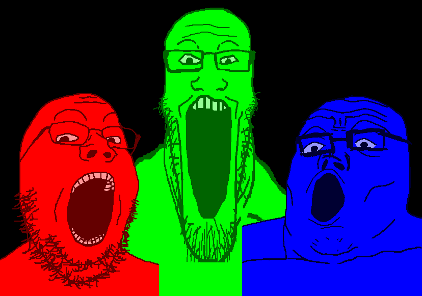 gapejak, markiplier soyjak, tony soprano soyjak, longplier, soyjak trio, 3soyjaks, animated, black background, blue, blue eyes