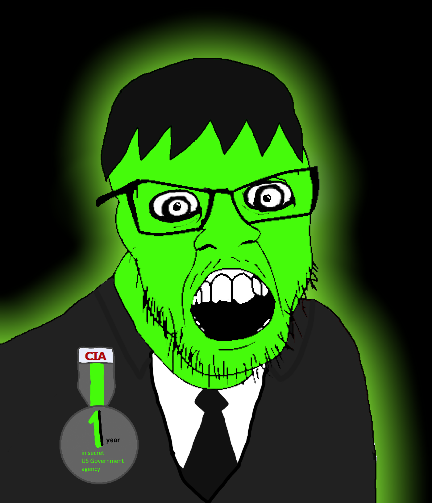nate higgers, feraljak, glowie, natejak, 1 year on bald men with glasses website, award, beard, black background, black hair, central intelligence agency