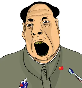 cobson, bad teeth, balding, china, clothes, ear, flag, hair, mao zedong, open mouth