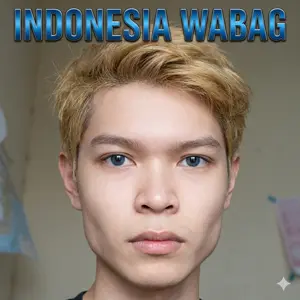 blonde hair, blue eyes, hair, looking at you, text, white skin, creator