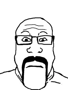 markiplier soyjak, neutralplier, closed mouth, front view, glasses, horseshoe mustache, mustache, neutral, no beard