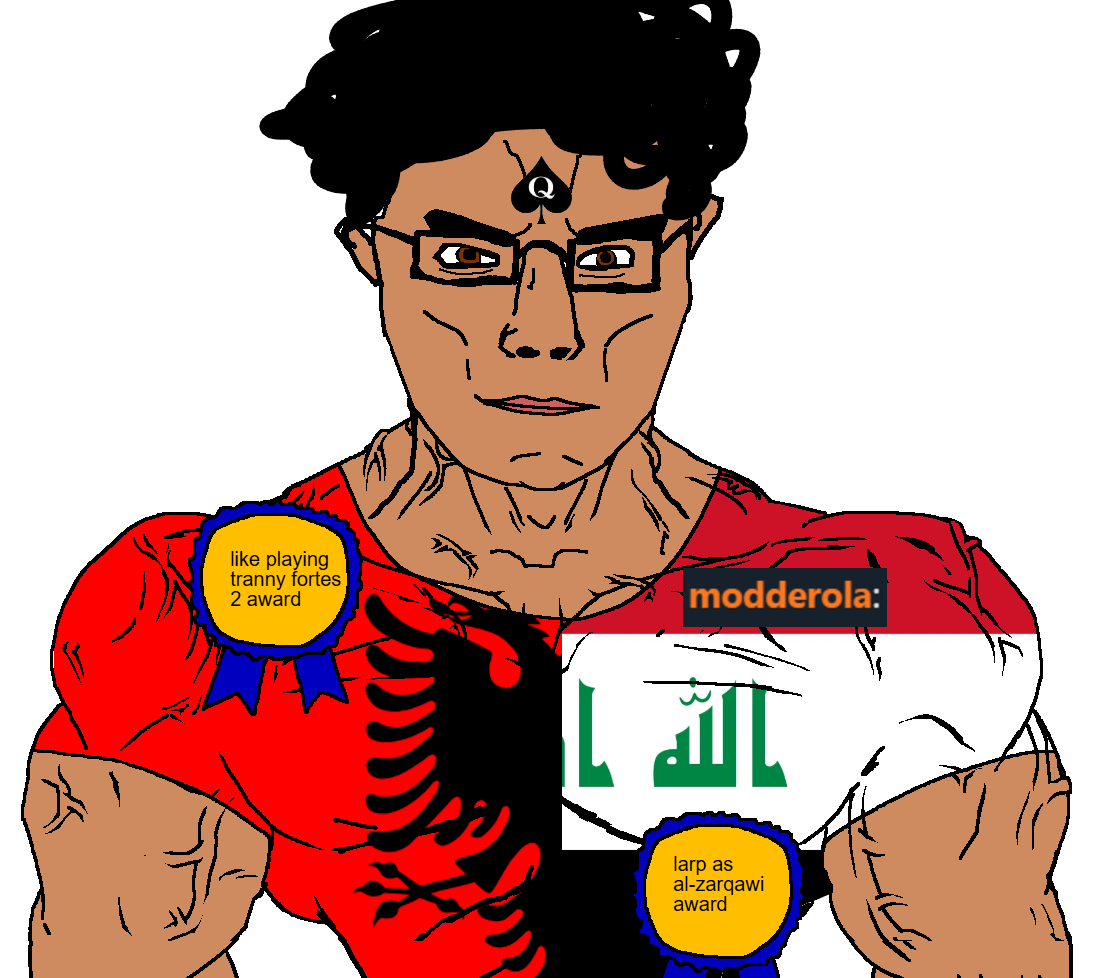 chudjak, chudjak front, muscular chud, albania, award, brown skin, buff, closed mouth, curly hair, glasses