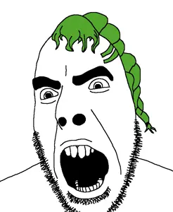 cobson, angry, bald, eyebrows, green hair, hair, looking to the left, mouth, no glasses, open mouth