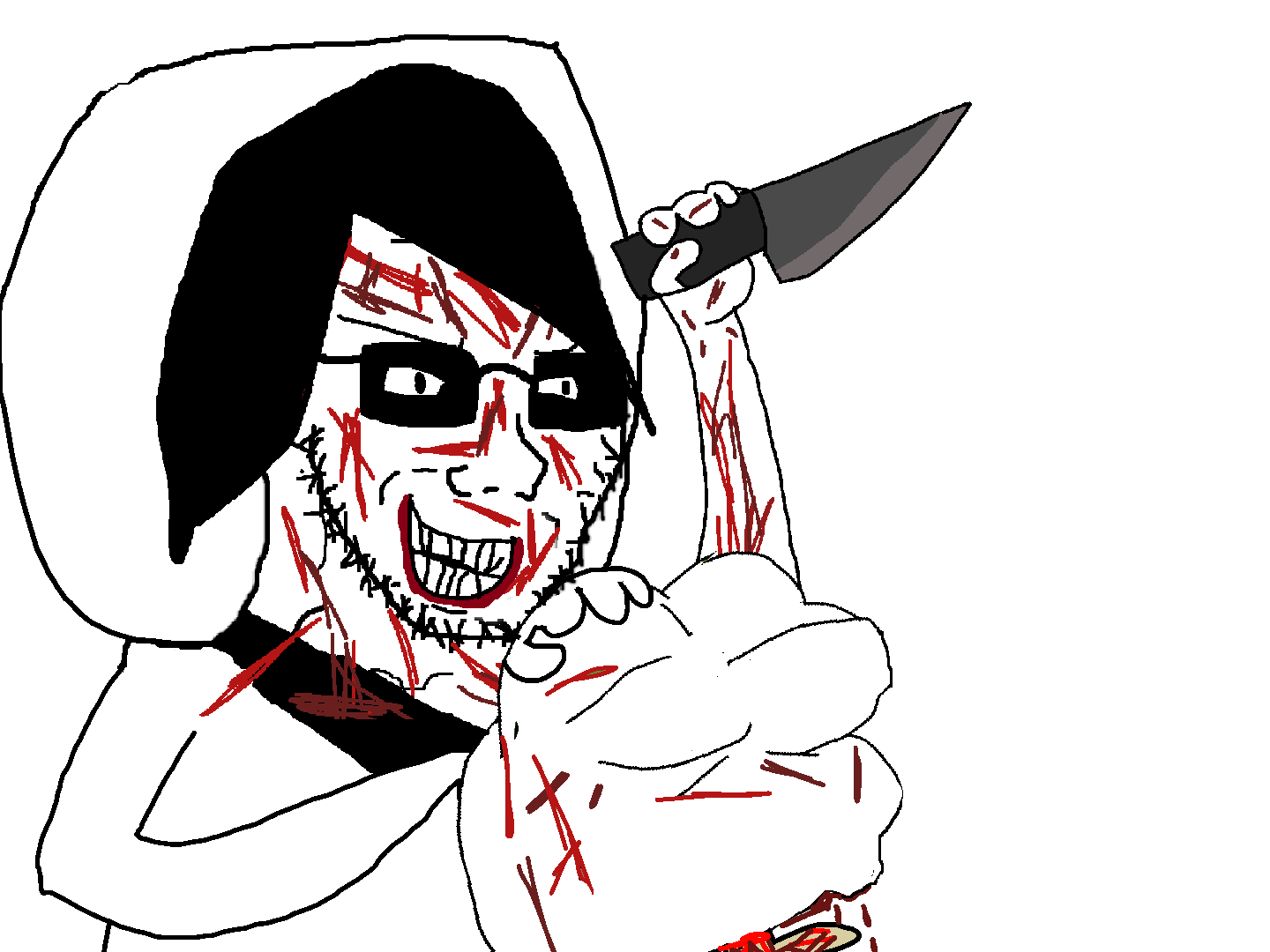 pepe, slenderman, soyak, killjak, beheaded, beheading, black hair, black shirt, blood, blood on face