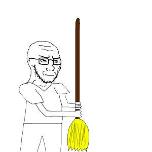 soyak, angry, animated, arm, broom, bump, closed mouth, glasses, hands, holding object