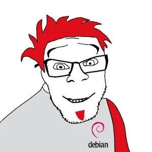 feraljak, cleavage, closed mouth, debian, glasses, linux, operating system, red hair, smile, soyjak